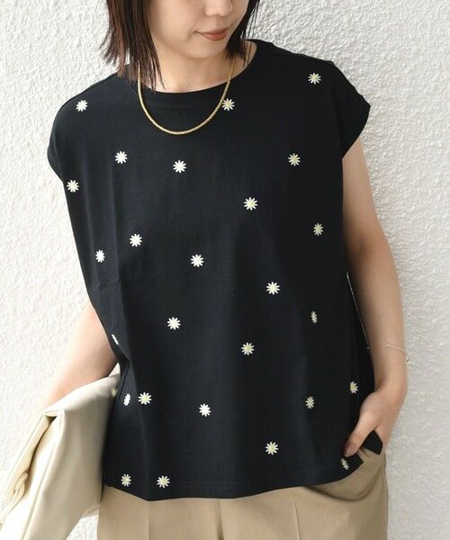 SHIPS / シップス カットソー（半袖以外） | SHIPS Colors:〈洗濯機可能〉リンク フラワーエンブロイダリー カットソー 2（ブラック）