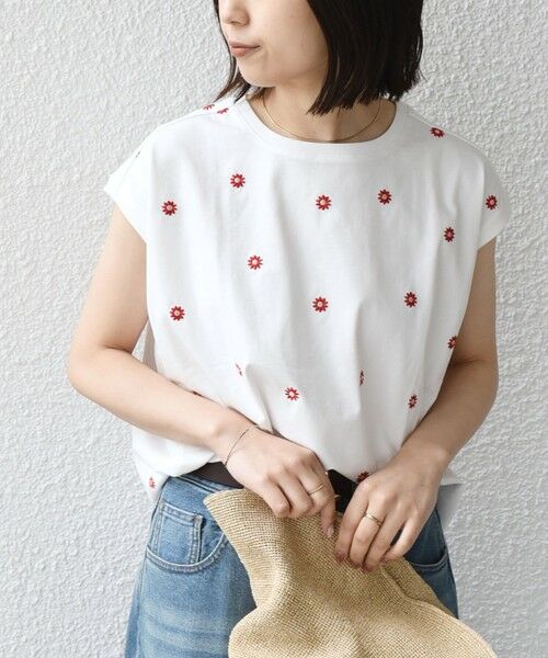 SHIPS / シップス カットソー（半袖以外） | SHIPS Colors:〈洗濯機可能〉リンク フラワーエンブロイダリー カットソー 2（レッド）