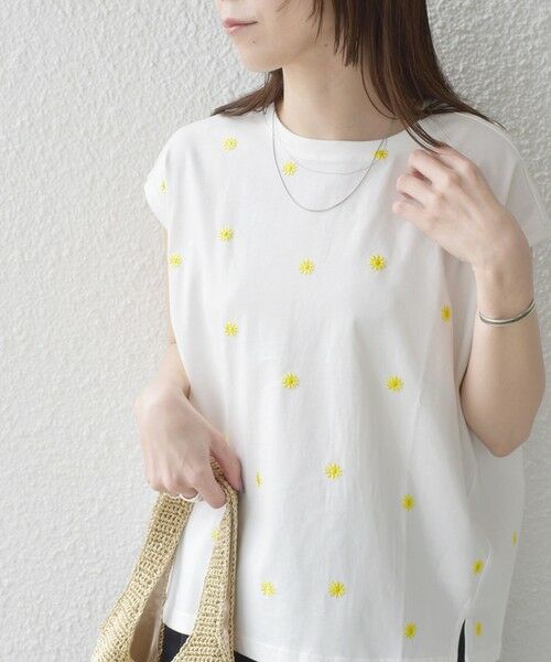 SHIPS / シップス カットソー（半袖以外） | SHIPS Colors:〈洗濯機可能〉リンク フラワーエンブロイダリー カットソー 2（イエロー）