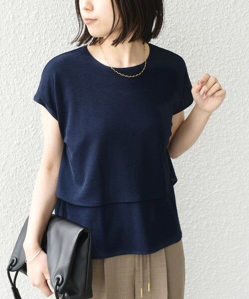 SHIPS / シップス カットソー（半袖以外） | 《予約》SHIPS Colors:〈手洗い可能〉リネンライク ミラノ ティアード トップス◆（ネイビー）