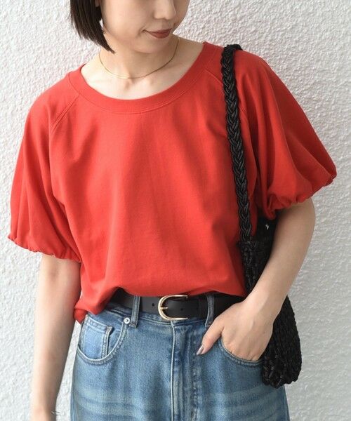 SHIPS / シップス Tシャツ | SHIPS Colors:〈手洗い可能〉ミニ裏毛 バルーンスリーブ トップス（レッド）