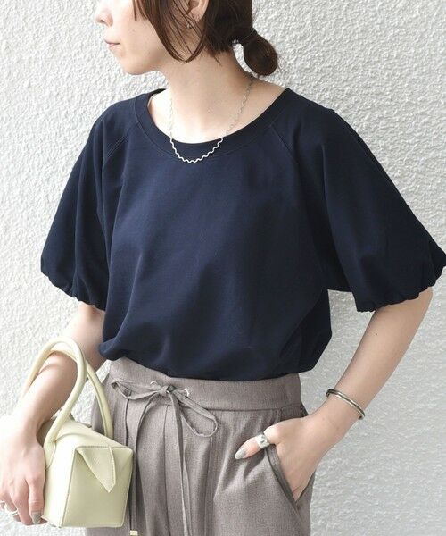 SHIPS / シップス Tシャツ | SHIPS Colors:〈手洗い可能〉ミニ裏毛 バルーンスリーブ トップス（ネイビー）