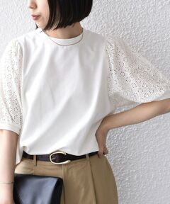 SHIPS / シップス Tシャツ | 《予約》SHIPS Colors:〈手洗い可能〉ミニ裏毛 レース スリーブ トップス◆