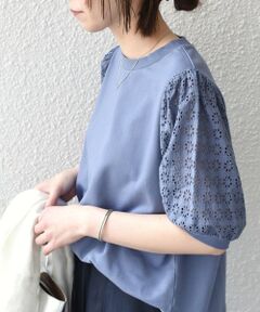 SHIPS / シップス Tシャツ | 《予約》SHIPS Colors:〈手洗い可能〉ミニ裏毛 レース スリーブ トップス◆