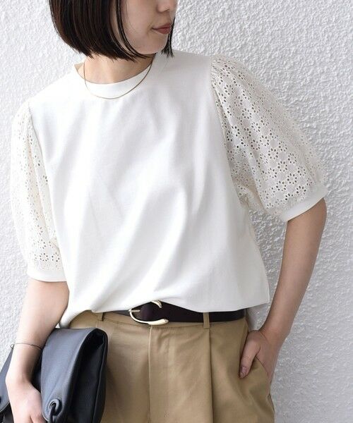 SHIPS / シップス Tシャツ | 《予約》SHIPS Colors:〈手洗い可能〉ミニ裏毛 レース スリーブ トップス◆ | 詳細3