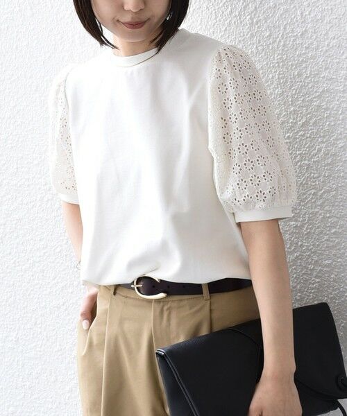 SHIPS / シップス Tシャツ | 《予約》SHIPS Colors:〈手洗い可能〉ミニ裏毛 レース スリーブ トップス◆ | 詳細4