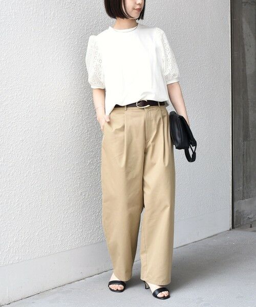 SHIPS / シップス Tシャツ | 《予約》SHIPS Colors:〈手洗い可能〉ミニ裏毛 レース スリーブ トップス◆ | 詳細5