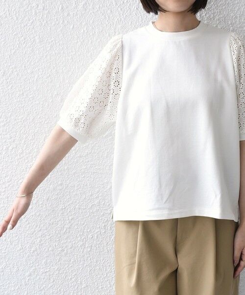 SHIPS / シップス Tシャツ | 《予約》SHIPS Colors:〈手洗い可能〉ミニ裏毛 レース スリーブ トップス◆ | 詳細11
