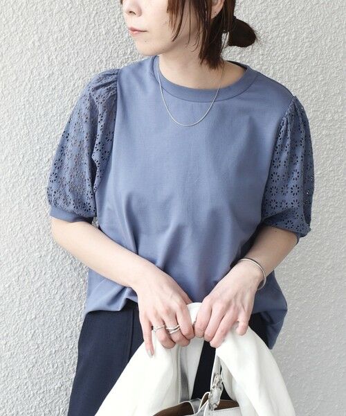 SHIPS / シップス Tシャツ | 《予約》SHIPS Colors:〈手洗い可能〉ミニ裏毛 レース スリーブ トップス◆ | 詳細18