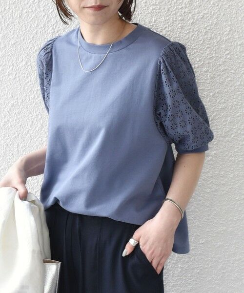 SHIPS / シップス Tシャツ | 《予約》SHIPS Colors:〈手洗い可能〉ミニ裏毛 レース スリーブ トップス◆ | 詳細19