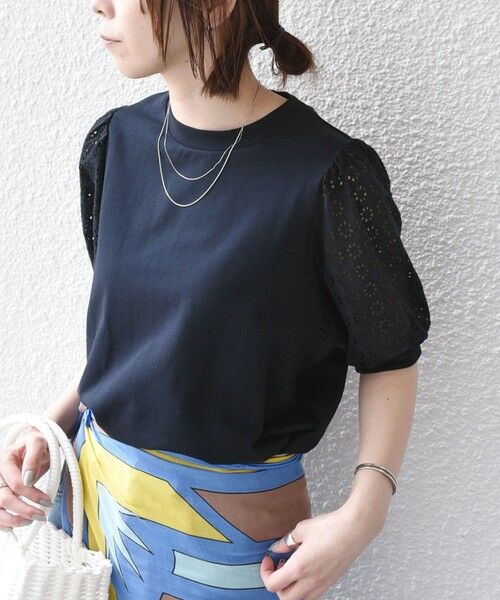 SHIPS / シップス Tシャツ | 《予約》SHIPS Colors:〈手洗い可能〉ミニ裏毛 レース スリーブ トップス◆ | 詳細25