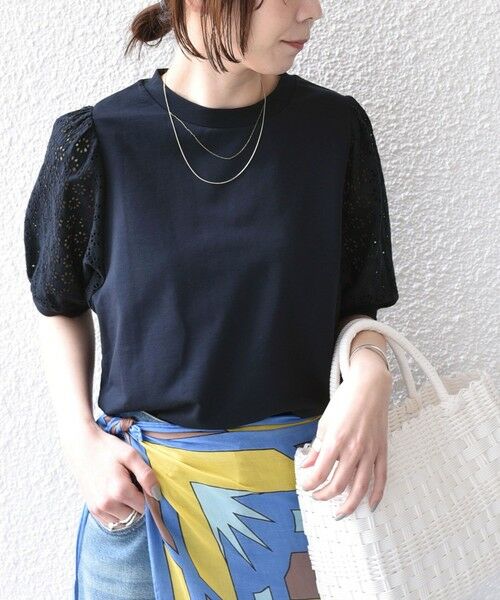 SHIPS / シップス Tシャツ | 《予約》SHIPS Colors:〈手洗い可能〉ミニ裏毛 レース スリーブ トップス◆ | 詳細26