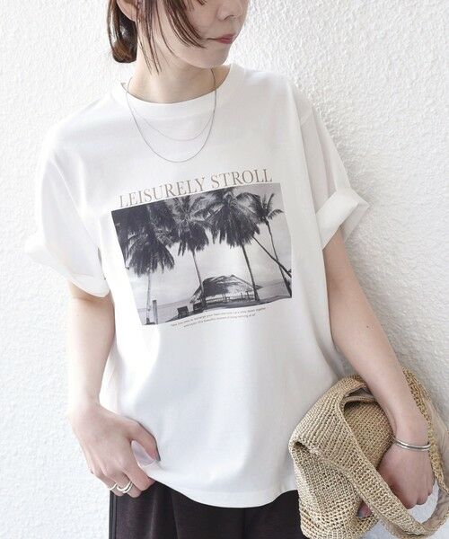 SHIPS / シップス Tシャツ | 《予約》SHIPS Colors:〈接触冷感・UVカット・洗濯機可能〉PALM フォト TEE◆（オフホワイト）