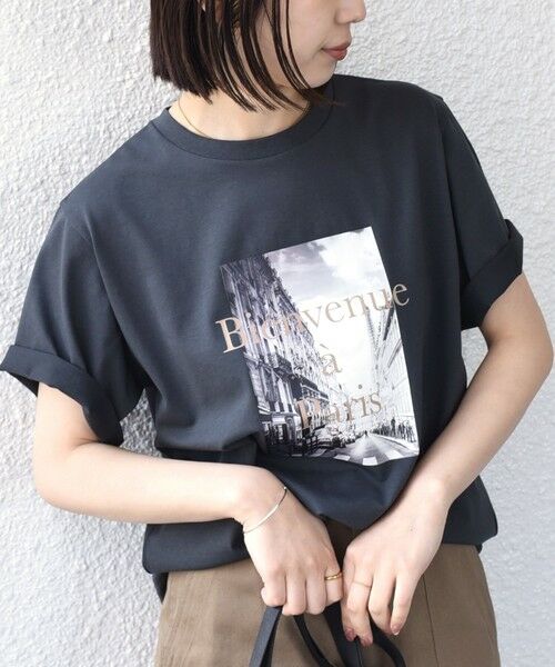 SHIPS / シップス Tシャツ | 《予約》SHIPS Colors:〈接触冷感・UVカット・洗濯機可能〉PARIS フォト TEE◆（ダークグレー）