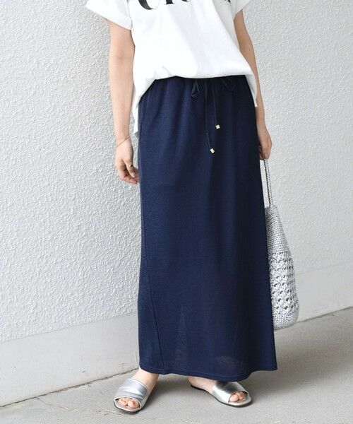 SHIPS / シップス ロング・マキシ丈スカート | 《予約》SHIPS Colors:〈手洗い可能〉リネンライク ミラノ タイトスカート◆（ネイビー）
