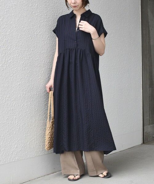 SHIPS / シップス ロング・マキシ丈ワンピース | 《予約》SHIPS Colors:〈手洗い可能〉ナイロンレーヨン ストライプ シャツ ワンピース◆ | 詳細7