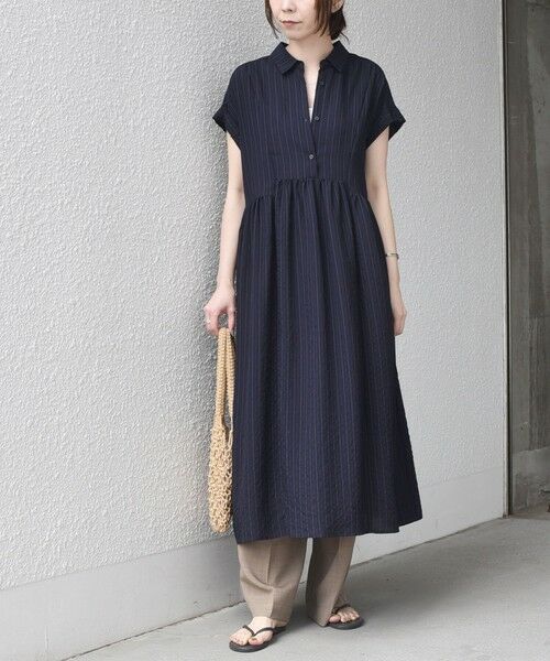 SHIPS / シップス ロング・マキシ丈ワンピース | 《予約》SHIPS Colors:〈手洗い可能〉ナイロンレーヨン ストライプ シャツ ワンピース◆ | 詳細9