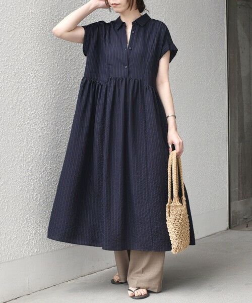 SHIPS / シップス ロング・マキシ丈ワンピース | 《予約》SHIPS Colors:〈手洗い可能〉ナイロンレーヨン ストライプ シャツ ワンピース◆ | 詳細10
