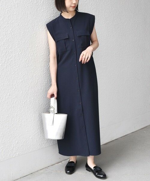 SHIPS / シップス ロング・マキシ丈ワンピース | 《予約》SHIPS Colors:〈手洗い可能〉サイド ベルト シャツ ワンピース◆（ネイビー）