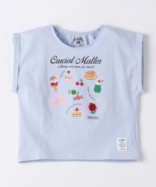 SHIPS / シップス Tシャツ | 《予約》SHIPS Colors:80〜130cm/ パッチワーク刺繍 リボン スイーツ Tシャツ◆（ライトブルー）