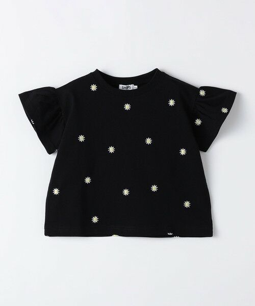 SHIPS / シップス Tシャツ | 《予約》SHIPS Colors:90〜140cm / リンク フラワー刺繍 Tシャツ◆（ブラック）