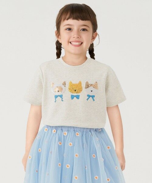 SHIPS / シップス Tシャツ | 《予約》SHIPS Colors:100〜130cm /〈手洗い可能〉スパンコール 刺繍 Tシャツ◆（ナチュラル）