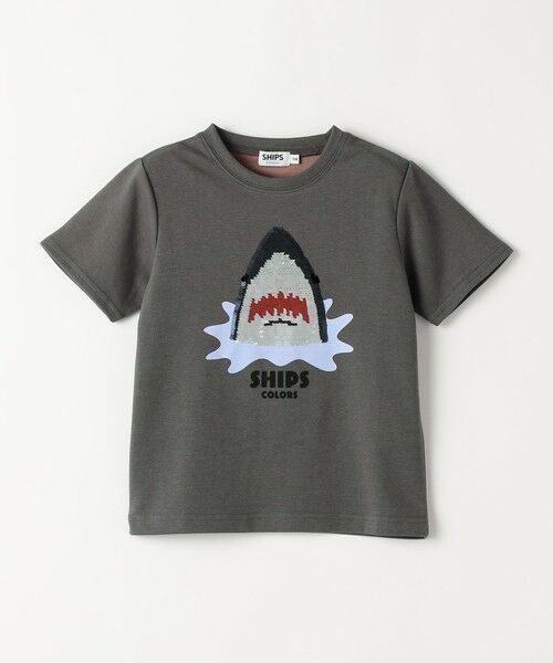 SHIPS / シップス Tシャツ | 《予約》SHIPS Colors:100〜130cm /〈手洗い可能〉スパンコール 刺繍 Tシャツ◆（ダークグレー）