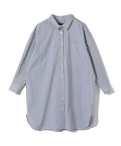 SHIPS / シップス シャツ・ブラウス | SHIPS Primary Navy Label:綿 ナイロン ストライプ ロング シャツ