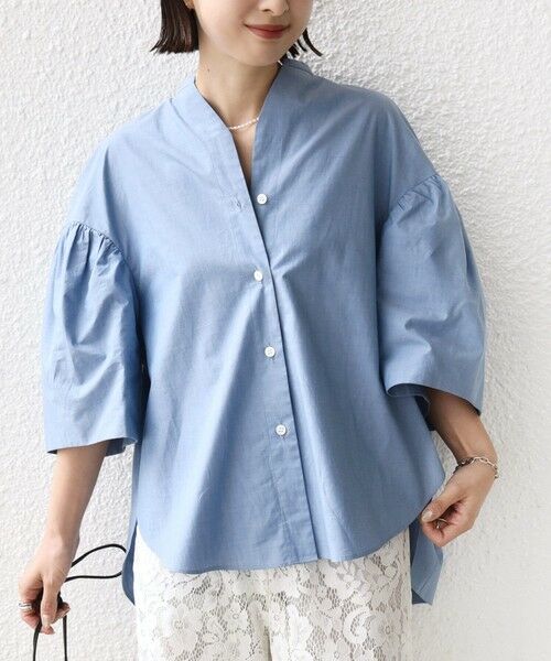 SHIPS / シップス シャツ・ブラウス | 《予約》〈手洗い可能〉バック フレア 袖 ギャザー スキッパー ブラウス（ブルー）