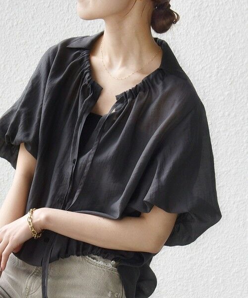 SHIPS / シップス シャツ・ブラウス | 《予約》【WEB限定】〈手洗い可能〉バルーン スリーブ 裾 ドロスト ブラウス（ダークグレー）