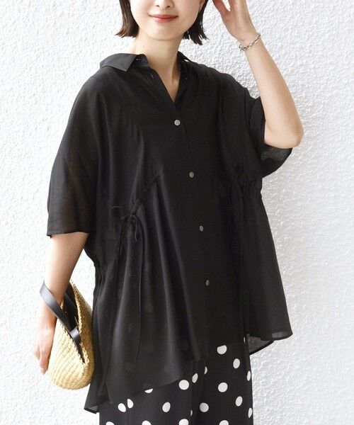 SHIPS / シップス シャツ・ブラウス | 《予約》【WEB限定】〈手洗い可能〉ウエスト ドロスト シアー ブラウス（ブラック）