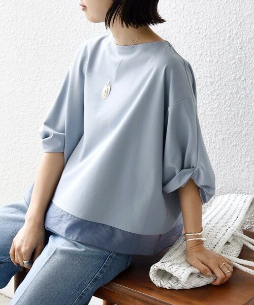 SHIPS / シップス カットソー | 〈洗濯機可能〉袖 ツイスト デザイン シアー ドッキング TEE（ライトブルー）