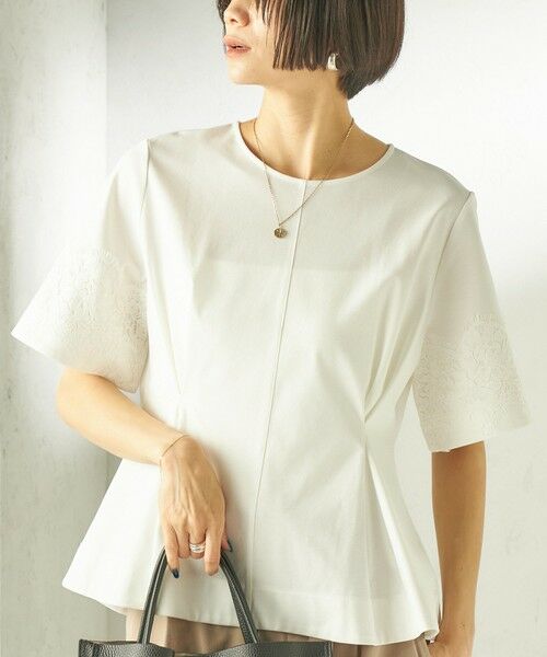 SHIPS / シップス カットソー | 《予約》〈手洗い可能〉シルケット ポンチ レース コンビ プルオーバー | 詳細10