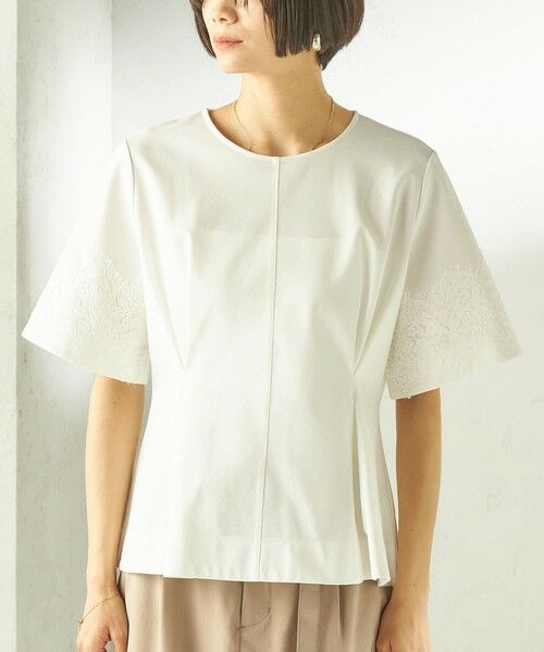 SHIPS / シップス カットソー | 《予約》〈手洗い可能〉シルケット ポンチ レース コンビ プルオーバー | 詳細14