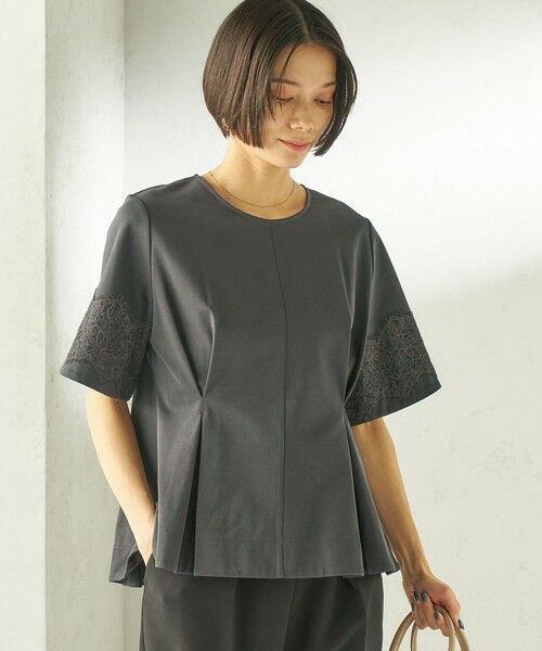 SHIPS / シップス カットソー | 《予約》〈手洗い可能〉シルケット ポンチ レース コンビ プルオーバー | 詳細28