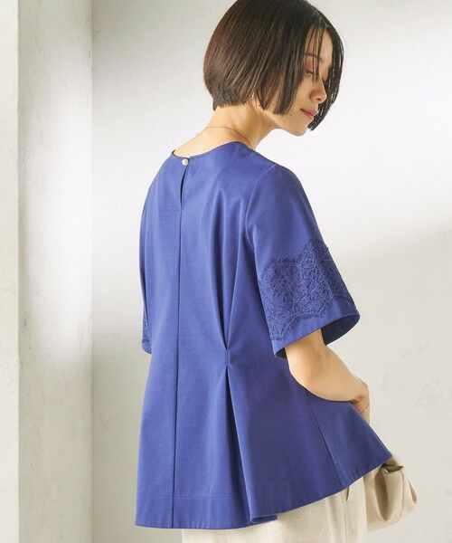 SHIPS / シップス カットソー | 《予約》〈手洗い可能〉シルケット ポンチ レース コンビ プルオーバー（ブルー）