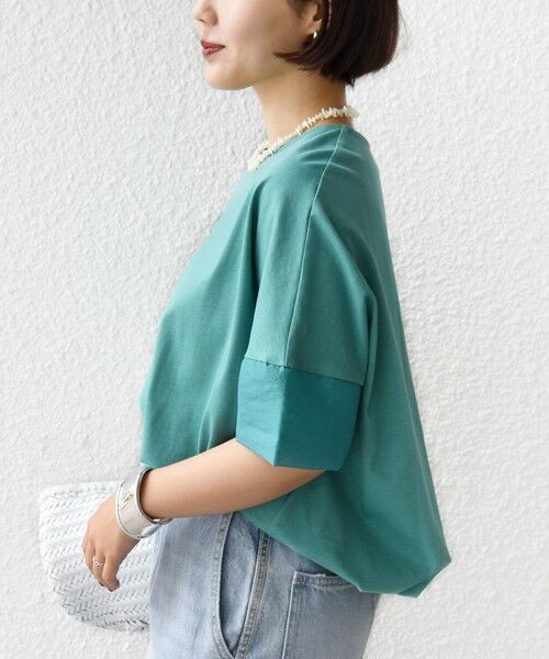 SHIPS / シップス カットソー | 〈接触冷感 / 手洗い可能〉裾 バルーン シアー ドッキング プルオーバー（グリーン）