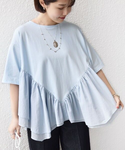 SHIPS / シップス Tシャツ | 《予約》【WEB限定】〈手洗い可能〉ランダム ギャザー ドッキング TEE（スカイブルー）