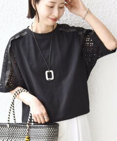 SHIPS / シップス Tシャツ | 《予約》【WEB限定】〈手洗い可能〉レース コンビ ショート スリーブ カットソー