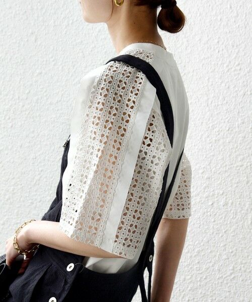 SHIPS / シップス Tシャツ | 《予約》【WEB限定】〈手洗い可能〉レース コンビ ショート スリーブ カットソー | 詳細10