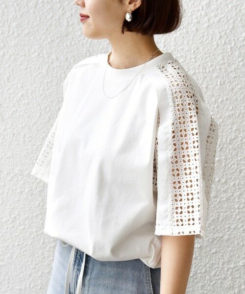 SHIPS / シップス Tシャツ | 《一部追加予約》【WEB限定】〈手洗い可能〉レース コンビ ショート スリーブ カットソー | 詳細15