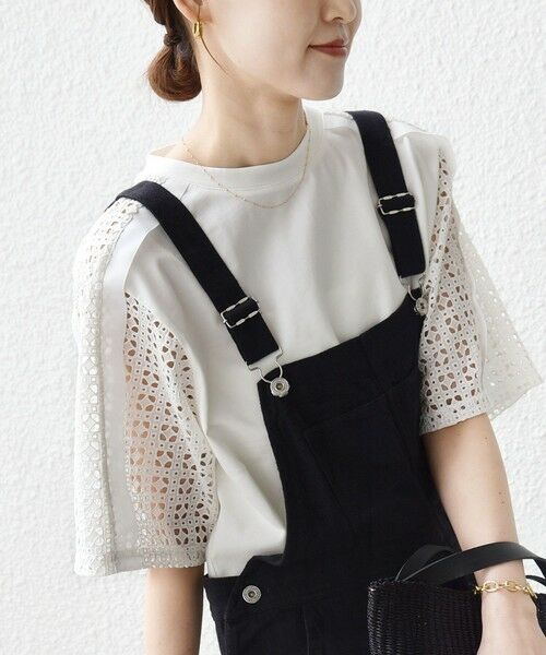 SHIPS / シップス Tシャツ | 《予約》【WEB限定】〈手洗い可能〉レース コンビ ショート スリーブ カットソー | 詳細9