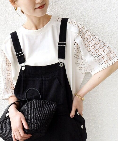 SHIPS / シップス Tシャツ | 《予約》【WEB限定】〈手洗い可能〉レース コンビ ショート スリーブ カットソー(オフホワイト)