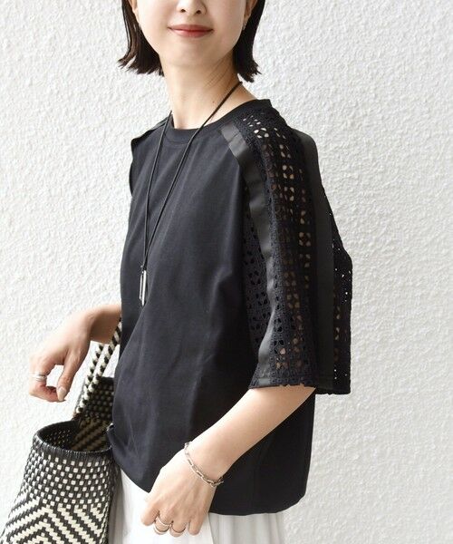 SHIPS / シップス Tシャツ | 《予約》【WEB限定】〈手洗い可能〉レース コンビ ショート スリーブ カットソー | 詳細18