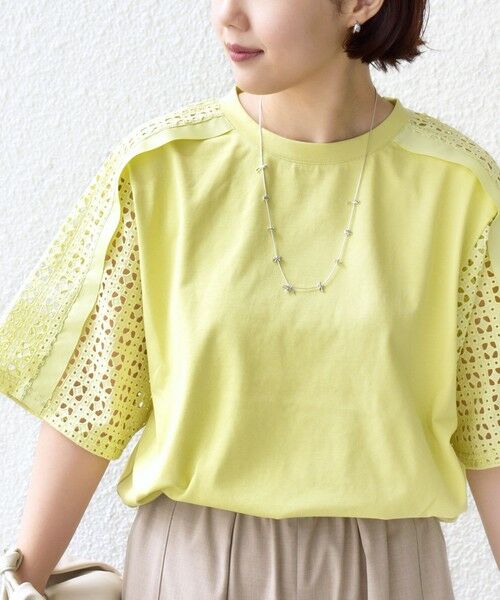 SHIPS / シップス Tシャツ | 《予約》【WEB限定】〈手洗い可能〉レース コンビ ショート スリーブ カットソー | 詳細28
