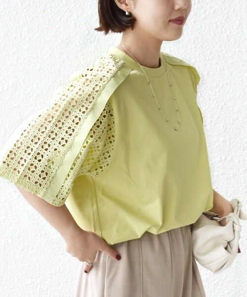 SHIPS / シップス Tシャツ | 《予約》【WEB限定】〈手洗い可能〉レース コンビ ショート スリーブ カットソー(イエロー)