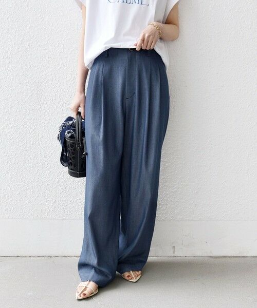 SHIPS / シップス その他パンツ | 《予約》〈接触冷感 / UVカット/ 手洗い可能〉スマート イージー デニム ライク タック パンツ（ネイビー）