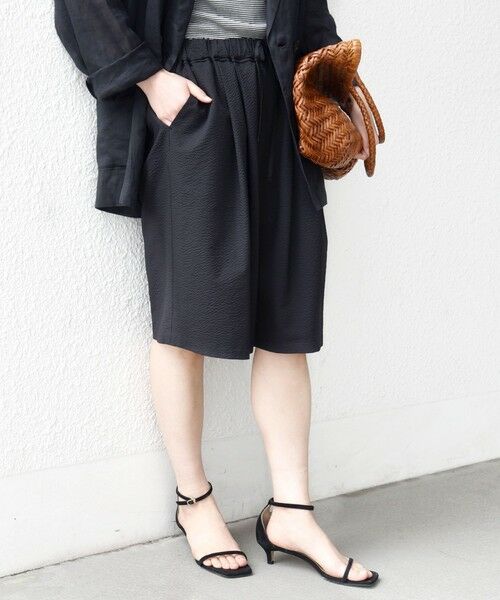 SHIPS / シップス ショート・ハーフ・半端丈パンツ | 〈手洗い可能〉ギンガム サッカー ドロスト ショート パンツ（ブラック）