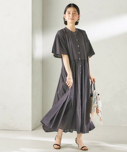 SHIPS / シップス ロング・マキシ丈ワンピース | 《予約》【SHIPS別注】Fanaka:〈手洗い可能〉ストライプ ドビー 羽織 ワンピース（ブラック）