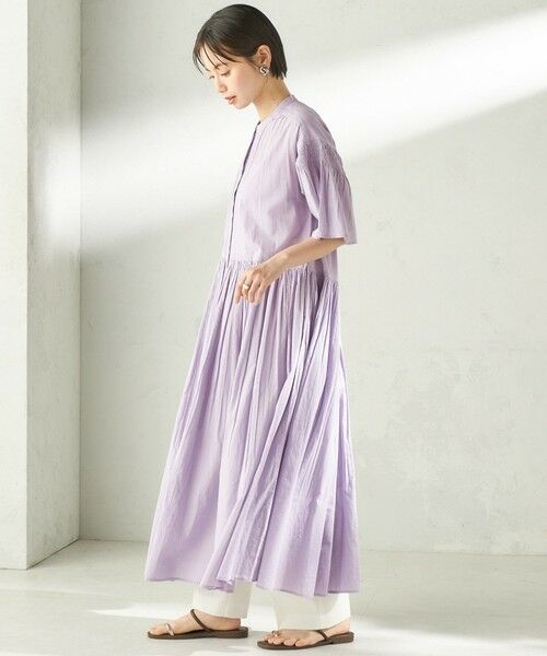 SHIPS / シップス ロング・マキシ丈ワンピース | 《予約》【SHIPS別注】Fanaka:〈手洗い可能〉ストライプ ドビー 羽織 ワンピース（ラベンダー）